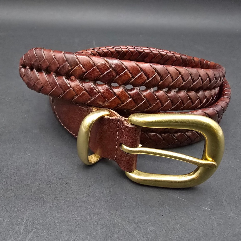 Coach Braided Leather Belt Brown Solid Brass Buckle 34 85cm 5922 Mens Womens